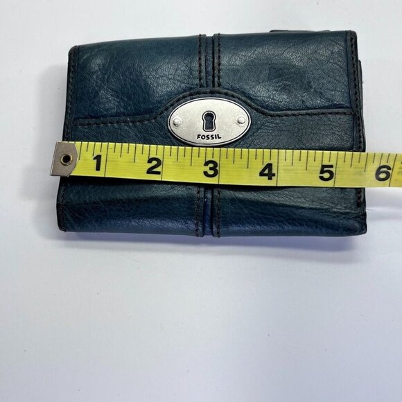 Fossil Maddox Leather Zip Around Wallet Clutch In Black Silver Trim - Picture 12 of 13